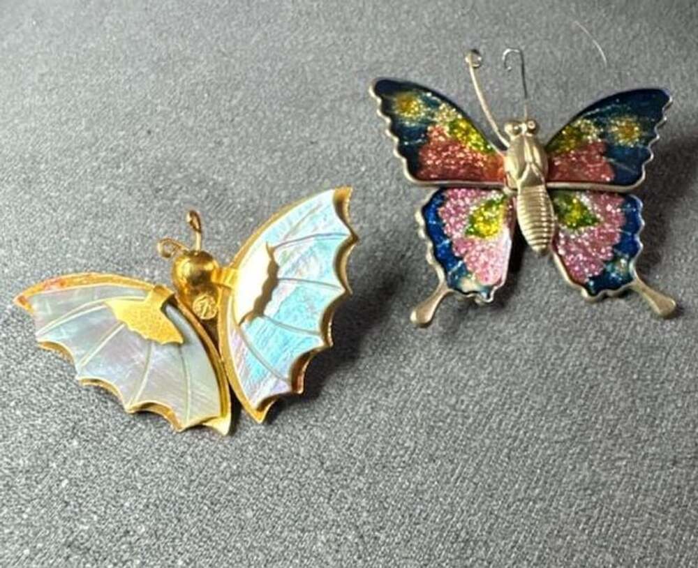Vintage Butterfly Brooch Pin Lot Mother Of Pearl Enamel Gold